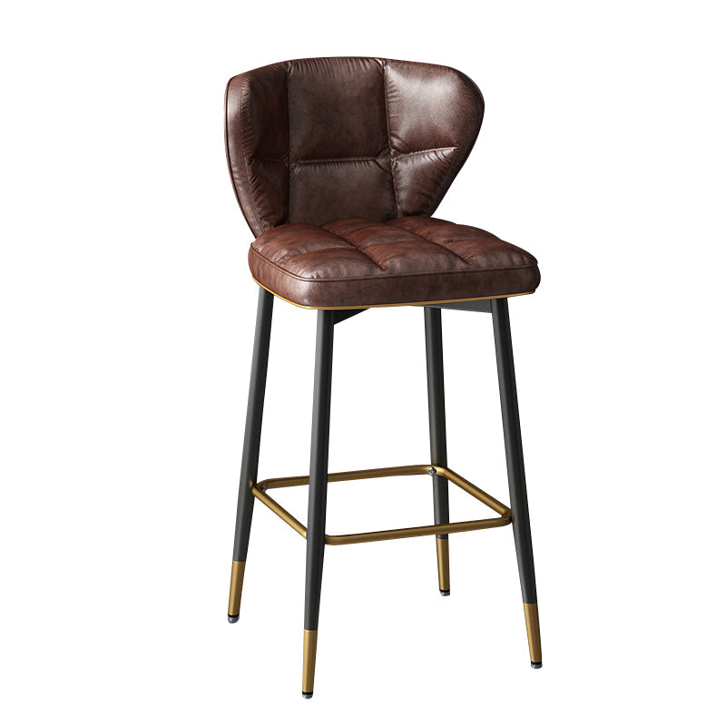 Contemporary Leather Bar Stool Buckets Indoor Low Back Stool with Steel Legs Red Brown 1 Piece Counter Stool(26"H) Clearhalo 'Bar Furniture' 'Bar Stools' 'bar_stools' 'furn' 'furn_bar_stools' 'furniture_bar_stools' 'Kitchen & Dining Furniture' 'kitchen&dining_furn' 'kitchen' 'kitchen_furn' Furniture' 4186112