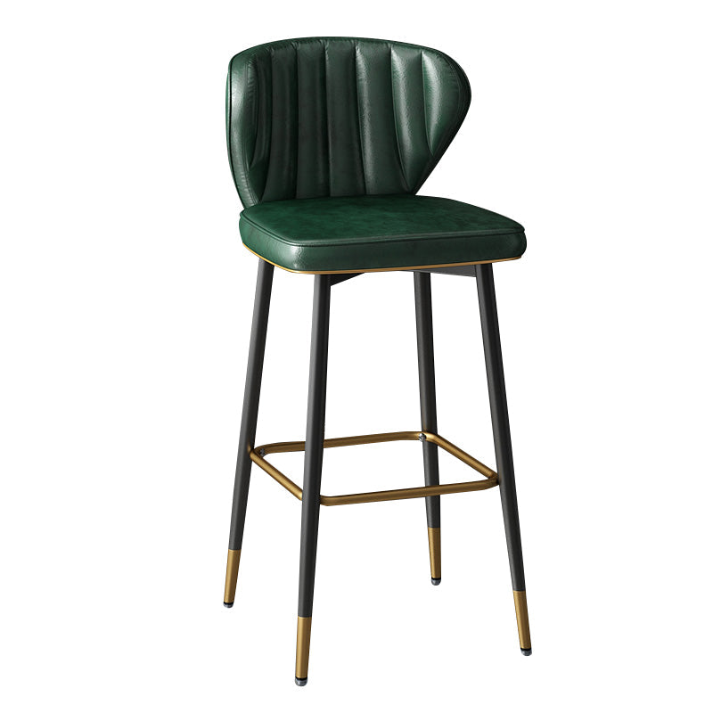 Contemporary Leather Bar Stool Buckets Indoor Low Back Stool with Steel Legs Blackish Green 1 Piece Bar Stool(30"H) Clearhalo 'Bar Furniture' 'Bar Stools' 'bar_stools' 'furn' 'furn_bar_stools' 'furniture_bar_stools' 'Kitchen & Dining Furniture' 'kitchen&dining_furn' 'kitchen' 'kitchen_furn' Furniture' 4186117
