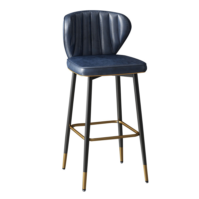 Contemporary Leather Bar Stool Buckets Indoor Low Back Stool with Steel Legs Navy Blue 1 Piece Bar Stool(30"H) Clearhalo 'Bar Furniture' 'Bar Stools' 'bar_stools' 'furn' 'furn_bar_stools' 'furniture_bar_stools' 'Kitchen & Dining Furniture' 'kitchen&dining_furn' 'kitchen' 'kitchen_furn' Furniture' 4186118