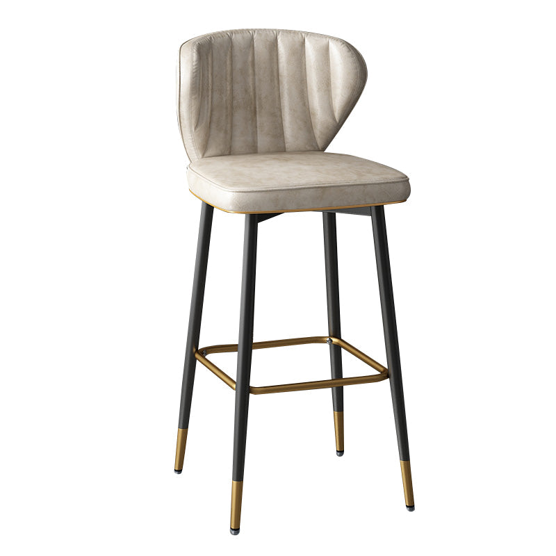 Contemporary Leather Bar Stool Buckets Indoor Low Back Stool with Steel Legs Off-White 1 Piece Bar Stool(30"H) Clearhalo 'Bar Furniture' 'Bar Stools' 'bar_stools' 'furn' 'furn_bar_stools' 'furniture_bar_stools' 'Kitchen & Dining Furniture' 'kitchen&dining_furn' 'kitchen' 'kitchen_furn' Furniture' 4186121