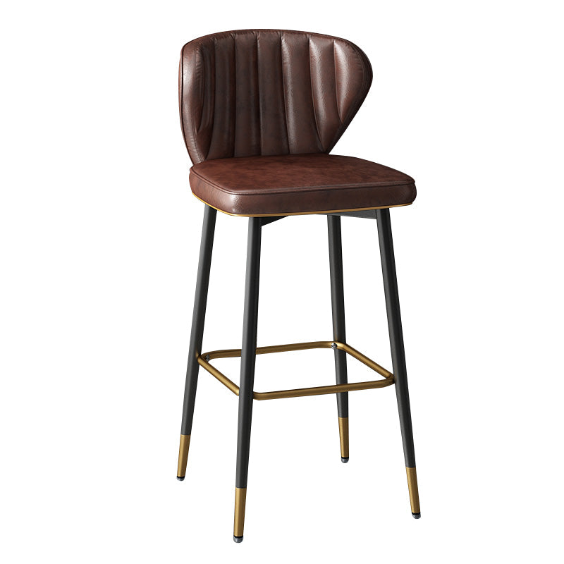 Contemporary Leather Bar Stool Buckets Indoor Low Back Stool with Steel Legs Red Brown 1 Piece Bar Stool(30"H) Clearhalo 'Bar Furniture' 'Bar Stools' 'bar_stools' 'furn' 'furn_bar_stools' 'furniture_bar_stools' 'Kitchen & Dining Furniture' 'kitchen&dining_furn' 'kitchen' 'kitchen_furn' Furniture' 4186123