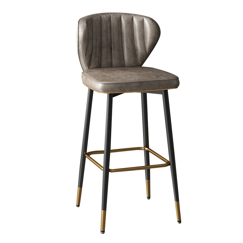 Contemporary Leather Bar Stool Buckets Indoor Low Back Stool with Steel Legs Light Gray 1 Piece Bar Stool(30"H) Clearhalo 'Bar Furniture' 'Bar Stools' 'bar_stools' 'furn' 'furn_bar_stools' 'furniture_bar_stools' 'Kitchen & Dining Furniture' 'kitchen&dining_furn' 'kitchen' 'kitchen_furn' Furniture' 4186125