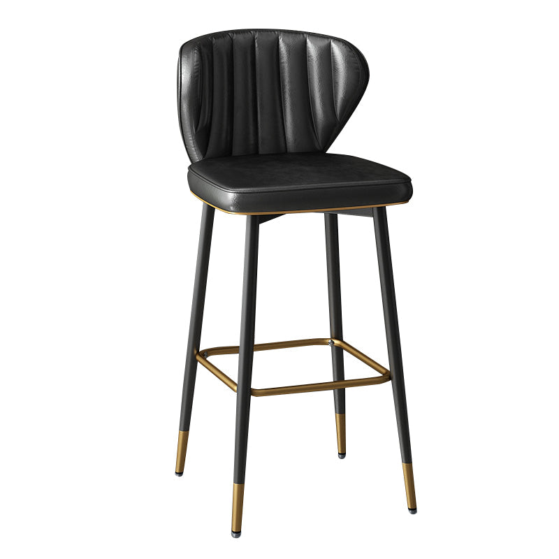 Contemporary Leather Bar Stool Buckets Indoor Low Back Stool with Steel Legs Black 1 Piece Bar Stool(30"H) Clearhalo 'Bar Furniture' 'Bar Stools' 'bar_stools' 'furn' 'furn_bar_stools' 'furniture_bar_stools' 'Kitchen & Dining Furniture' 'kitchen&dining_furn' 'kitchen' 'kitchen_furn' Furniture' 4186127