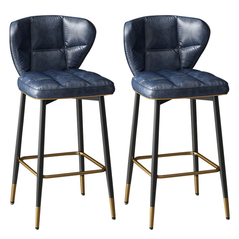Contemporary Leather Bar Stool Buckets Indoor Low Back Stool with Steel Legs Navy Blue 2 Piece Set Counter Stool(26"H) Clearhalo 'Bar Furniture' 'Bar Stools' 'bar_stools' 'furn' 'furn_bar_stools' 'furniture_bar_stools' 'Kitchen & Dining Furniture' 'kitchen&dining_furn' 'kitchen' 'kitchen_furn' Furniture' 4186129