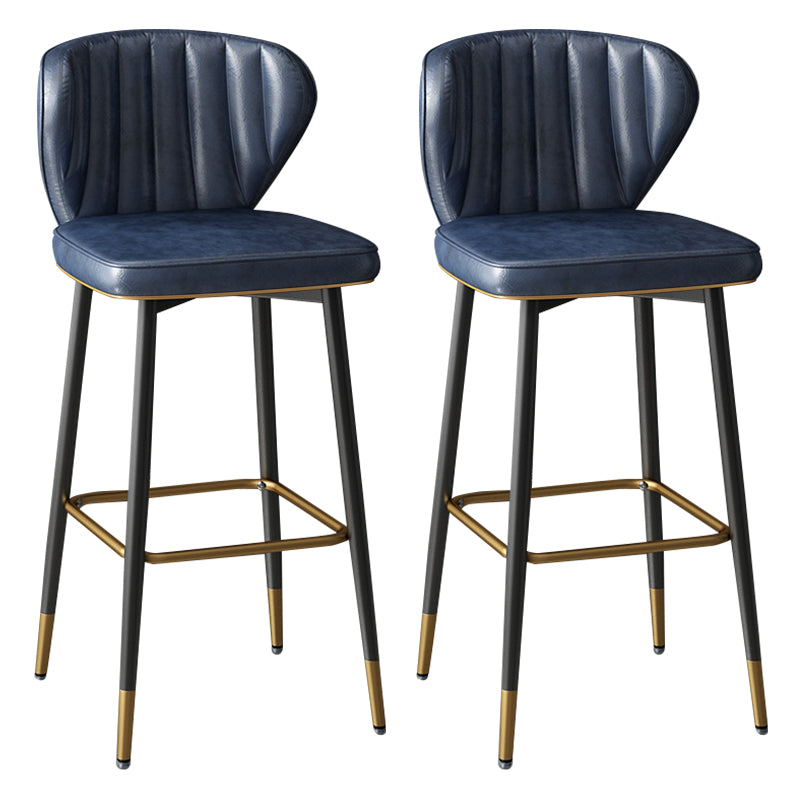 Contemporary Leather Bar Stool Buckets Indoor Low Back Stool with Steel Legs Navy Blue 2 Piece Set Bar Stool(30"H) Clearhalo 'Bar Furniture' 'Bar Stools' 'bar_stools' 'furn' 'furn_bar_stools' 'furniture_bar_stools' 'Kitchen & Dining Furniture' 'kitchen&dining_furn' 'kitchen' 'kitchen_furn' Furniture' 4186133