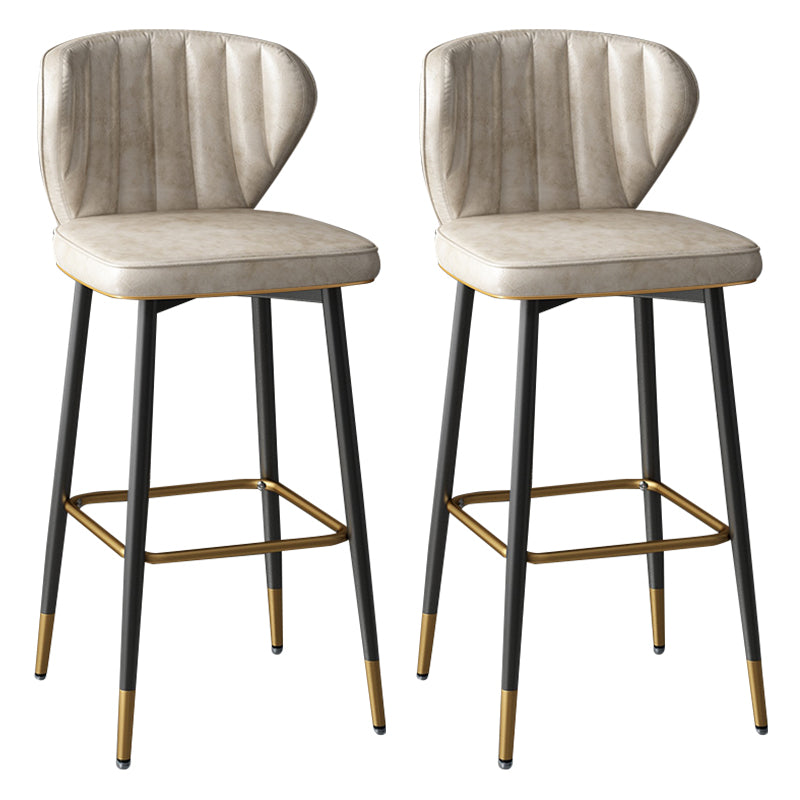 Contemporary Leather Bar Stool Buckets Indoor Low Back Stool with Steel Legs Off-White 2 Piece Set Bar Stool(30"H) Clearhalo 'Bar Furniture' 'Bar Stools' 'bar_stools' 'furn' 'furn_bar_stools' 'furniture_bar_stools' 'Kitchen & Dining Furniture' 'kitchen&dining_furn' 'kitchen' 'kitchen_furn' Furniture' 4186134