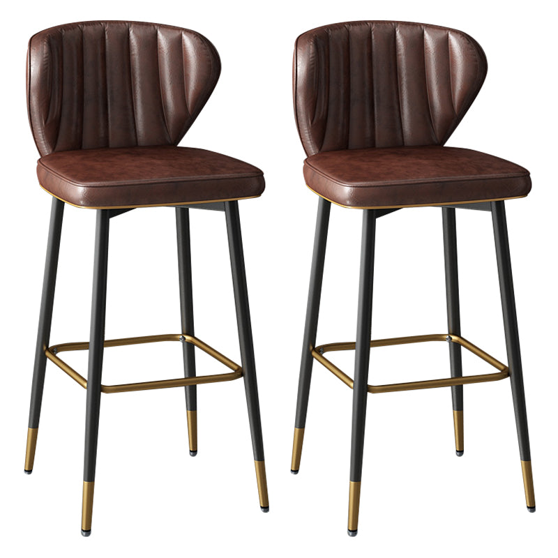 Contemporary Leather Bar Stool Buckets Indoor Low Back Stool with Steel Legs Red Brown 2 Piece Set Bar Stool(30"H) Clearhalo 'Bar Furniture' 'Bar Stools' 'bar_stools' 'furn' 'furn_bar_stools' 'furniture_bar_stools' 'Kitchen & Dining Furniture' 'kitchen&dining_furn' 'kitchen' 'kitchen_furn' Furniture' 4186135