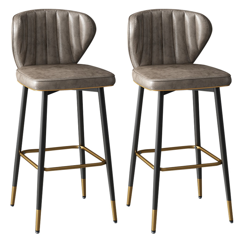 Contemporary Leather Bar Stool Buckets Indoor Low Back Stool with Steel Legs Light Gray 2 Piece Set Bar Stool(30"H) Clearhalo 'Bar Furniture' 'Bar Stools' 'bar_stools' 'furn' 'furn_bar_stools' 'furniture_bar_stools' 'Kitchen & Dining Furniture' 'kitchen&dining_furn' 'kitchen' 'kitchen_furn' Furniture' 4186136