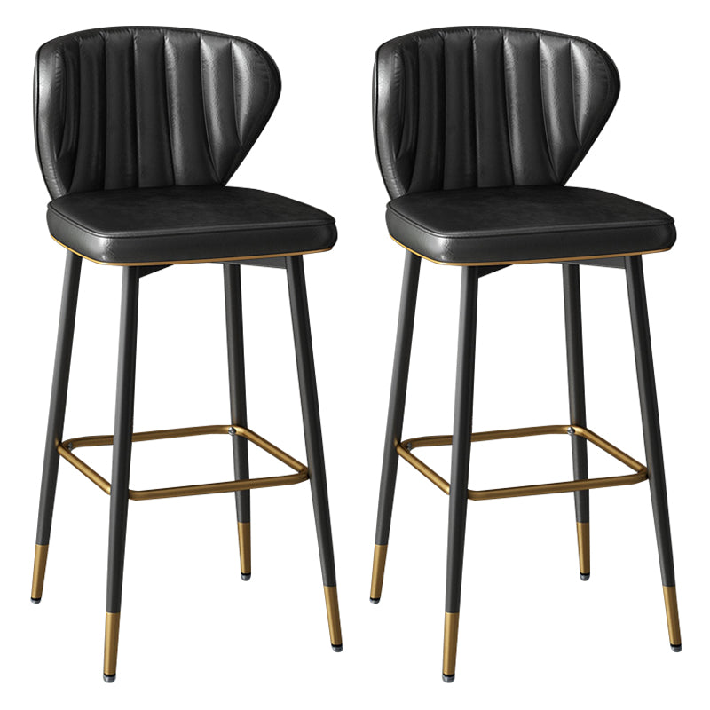 Contemporary Leather Bar Stool Buckets Indoor Low Back Stool with Steel Legs Black 2 Piece Set Bar Stool(30"H) Clearhalo 'Bar Furniture' 'Bar Stools' 'bar_stools' 'furn' 'furn_bar_stools' 'furniture_bar_stools' 'Kitchen & Dining Furniture' 'kitchen&dining_furn' 'kitchen' 'kitchen_furn' Furniture' 4186137
