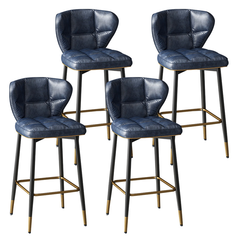 Contemporary Leather Bar Stool Buckets Indoor Low Back Stool with Steel Legs Navy Blue 4 Piece Set Counter Stool(26"H) Clearhalo 'Bar Furniture' 'Bar Stools' 'bar_stools' 'furn' 'furn_bar_stools' 'furniture_bar_stools' 'Kitchen & Dining Furniture' 'kitchen&dining_furn' 'kitchen' 'kitchen_furn' Furniture' 4186139