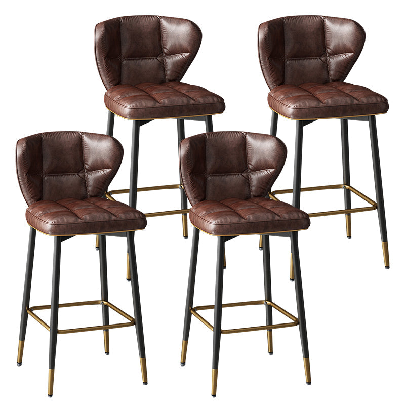 Contemporary Leather Bar Stool Buckets Indoor Low Back Stool with Steel Legs Red Brown 4 Piece Set Counter Stool(26"H) Clearhalo 'Bar Furniture' 'Bar Stools' 'bar_stools' 'furn' 'furn_bar_stools' 'furniture_bar_stools' 'Kitchen & Dining Furniture' 'kitchen&dining_furn' 'kitchen' 'kitchen_furn' Furniture' 4186140