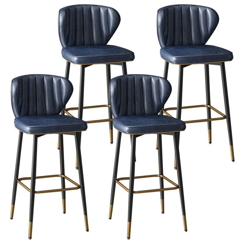 Contemporary Leather Bar Stool Buckets Indoor Low Back Stool with Steel Legs Navy Blue 4 Piece Set Bar Stool(30"H) Clearhalo 'Bar Furniture' 'Bar Stools' 'bar_stools' 'furn' 'furn_bar_stools' 'furniture_bar_stools' 'Kitchen & Dining Furniture' 'kitchen&dining_furn' 'kitchen' 'kitchen_furn' Furniture' 4186143