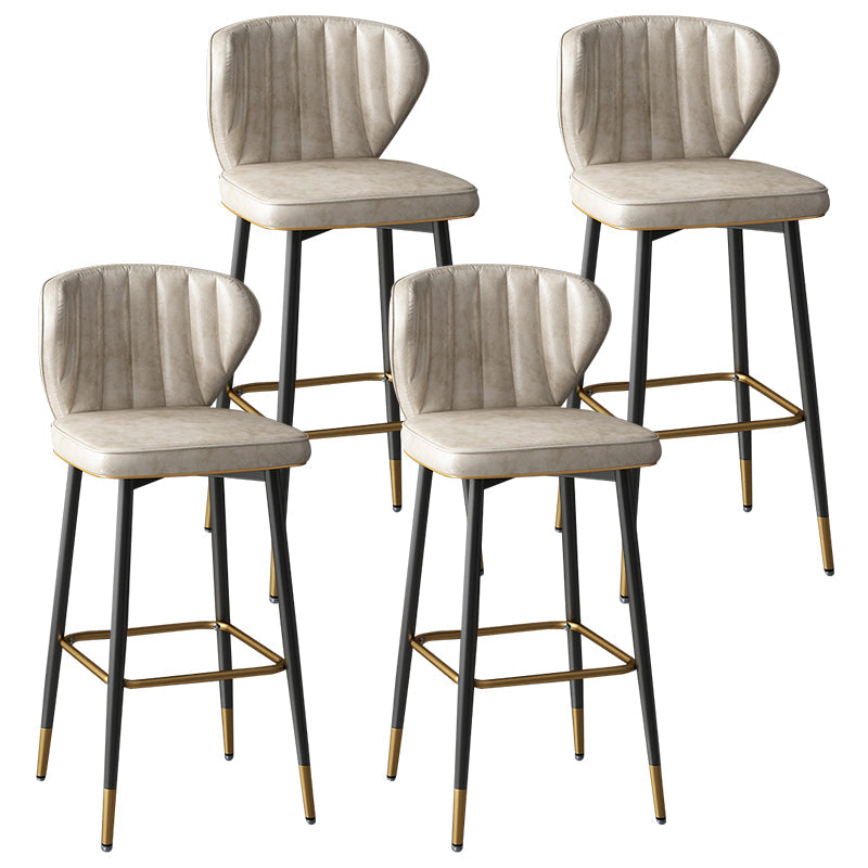 Contemporary Leather Bar Stool Buckets Indoor Low Back Stool with Steel Legs Off-White 4 Piece Set Bar Stool(30"H) Clearhalo 'Bar Furniture' 'Bar Stools' 'bar_stools' 'furn' 'furn_bar_stools' 'furniture_bar_stools' 'Kitchen & Dining Furniture' 'kitchen&dining_furn' 'kitchen' 'kitchen_furn' Furniture' 4186144