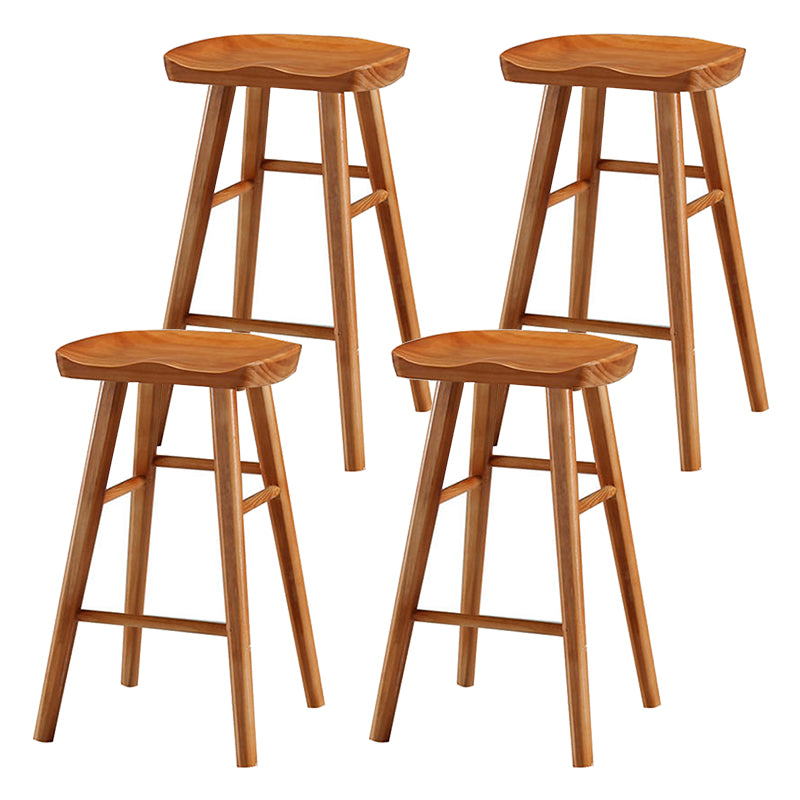 Modern Wood Bar Stool Contoured Seat Backless Indoor Footrest Counter Stool Distressed Wood 4 Piece Set Short Stool(22"H) Clearhalo 'Bar Furniture' 'Bar Stools' 'bar_stools' 'furn' 'furn_bar_stools' 'furniture_bar_stools' 'Kitchen & Dining Furniture' 'kitchen&dining_furn' 'kitchen' 'kitchen_furn' Furniture' 4186183