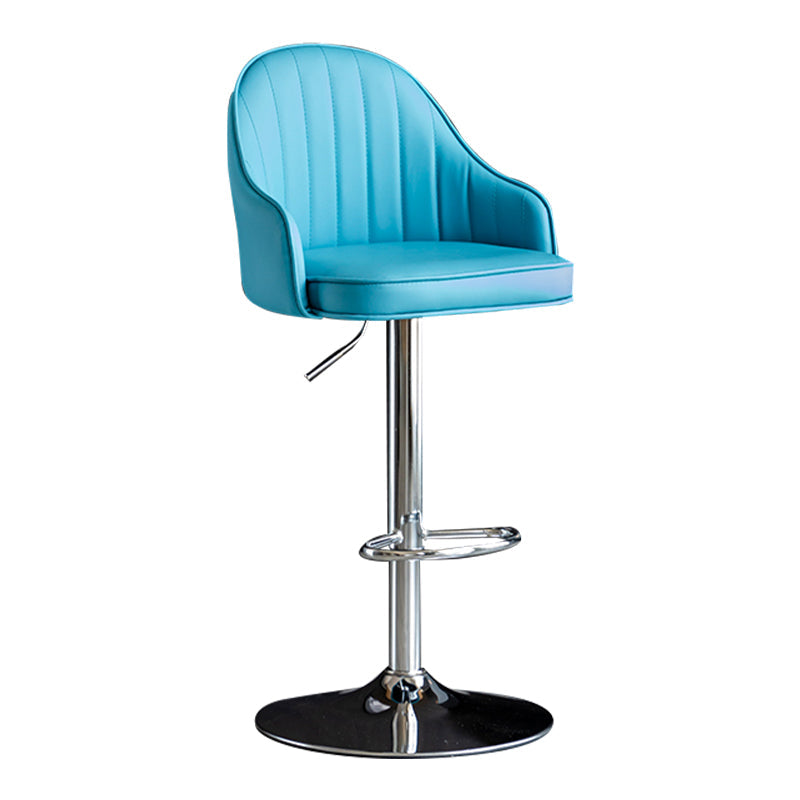 Modern Rotatable Armless Counter Stool Iron Household Bar Stool with Leather Cushion Blue Silver 1 Piece Clearhalo 'Bar Furniture' 'Bar Stools' 'bar_stools' 'furn' 'furn_bar_stools' 'furniture_bar_stools' 'Kitchen & Dining Furniture' 'kitchen&dining_furn' 'kitchen' 'kitchen_furn' Furniture' 4186408