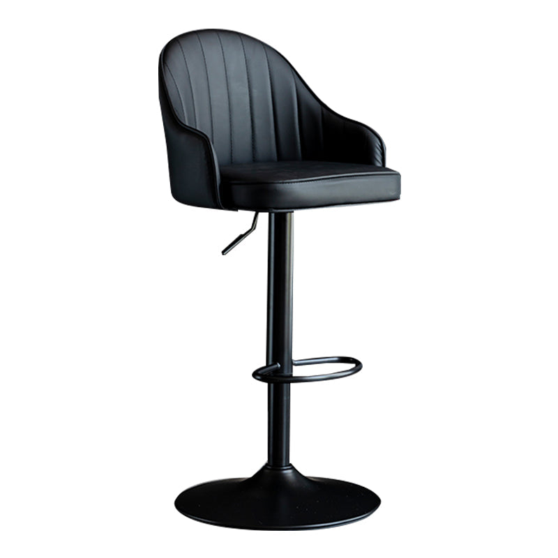 Modern Rotatable Armless Counter Stool Iron Household Bar Stool with Leather Cushion Black Black 1 Piece Clearhalo 'Bar Furniture' 'Bar Stools' 'bar_stools' 'furn' 'furn_bar_stools' 'furniture_bar_stools' 'Kitchen & Dining Furniture' 'kitchen&dining_furn' 'kitchen' 'kitchen_furn' Furniture' 4186414