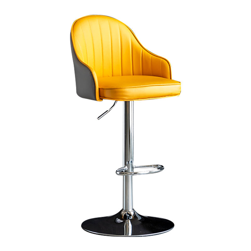 Modern Rotatable Armless Counter Stool Iron Household Bar Stool with Leather Cushion Yellow-Gray Silver 1 Piece Clearhalo 'Bar Furniture' 'Bar Stools' 'bar_stools' 'furn' 'furn_bar_stools' 'furniture_bar_stools' 'Kitchen & Dining Furniture' 'kitchen&dining_furn' 'kitchen' 'kitchen_furn' Furniture' 4186425