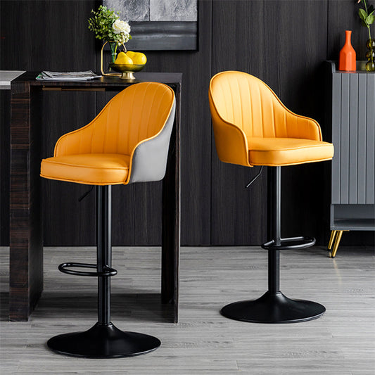 Modern Rotatable Armless Counter Stool Iron Household Bar Stool with Leather Cushion Clearhalo 'Bar Furniture' 'Bar Stools' 'bar_stools' 'furn' 'furn_bar_stools' 'furniture_bar_stools' 'Kitchen & Dining Furniture' 'kitchen&dining_furn' 'kitchen' 'kitchen_furn' Furniture' 4186431