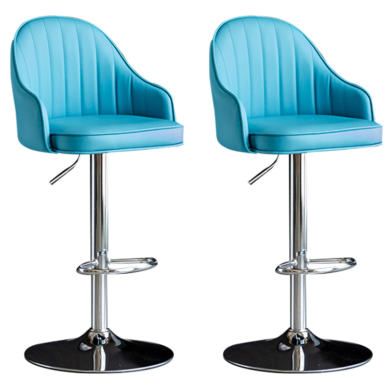 Modern Rotatable Armless Counter Stool Iron Household Bar Stool with Leather Cushion Blue Silver 2 Piece Set Clearhalo 'Bar Furniture' 'Bar Stools' 'bar_stools' 'furn' 'furn_bar_stools' 'furniture_bar_stools' 'Kitchen & Dining Furniture' 'kitchen&dining_furn' 'kitchen' 'kitchen_furn' Furniture' 4186434