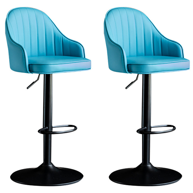Modern Rotatable Armless Counter Stool Iron Household Bar Stool with Leather Cushion Blue Black 2 Piece Set Clearhalo 'Bar Furniture' 'Bar Stools' 'bar_stools' 'furn' 'furn_bar_stools' 'furniture_bar_stools' 'Kitchen & Dining Furniture' 'kitchen&dining_furn' 'kitchen' 'kitchen_furn' Furniture' 4186435
