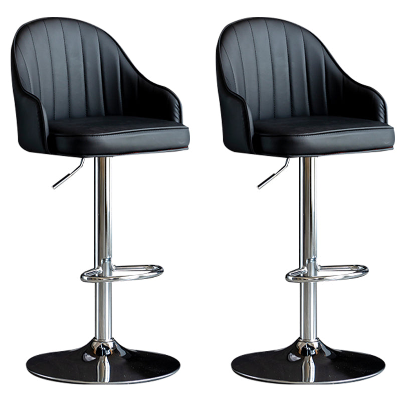 Modern Rotatable Armless Counter Stool Iron Household Bar Stool with Leather Cushion Black Silver 2 Piece Set Clearhalo 'Bar Furniture' 'Bar Stools' 'bar_stools' 'furn' 'furn_bar_stools' 'furniture_bar_stools' 'Kitchen & Dining Furniture' 'kitchen&dining_furn' 'kitchen' 'kitchen_furn' Furniture' 4186436