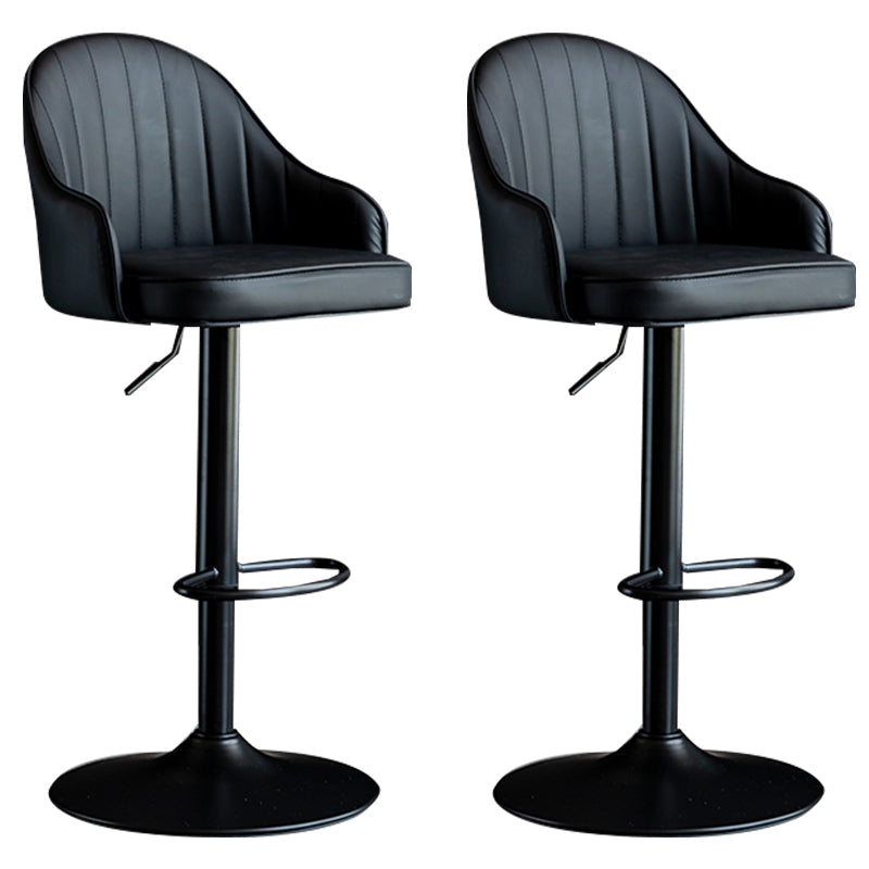 Modern Rotatable Armless Counter Stool Iron Household Bar Stool with Leather Cushion Black Black 2 Piece Set Clearhalo 'Bar Furniture' 'Bar Stools' 'bar_stools' 'furn' 'furn_bar_stools' 'furniture_bar_stools' 'Kitchen & Dining Furniture' 'kitchen&dining_furn' 'kitchen' 'kitchen_furn' Furniture' 4186437