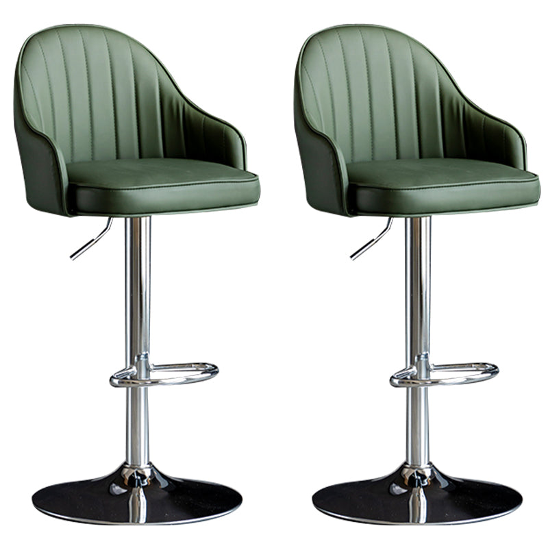 Modern Rotatable Armless Counter Stool Iron Household Bar Stool with Leather Cushion Green Silver 2 Piece Set Clearhalo 'Bar Furniture' 'Bar Stools' 'bar_stools' 'furn' 'furn_bar_stools' 'furniture_bar_stools' 'Kitchen & Dining Furniture' 'kitchen&dining_furn' 'kitchen' 'kitchen_furn' Furniture' 4186439