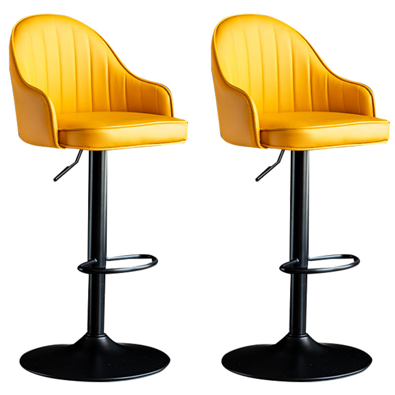 Modern Rotatable Armless Counter Stool Iron Household Bar Stool with Leather Cushion Yellow Black 2 Piece Set Clearhalo 'Bar Furniture' 'Bar Stools' 'bar_stools' 'furn' 'furn_bar_stools' 'furniture_bar_stools' 'Kitchen & Dining Furniture' 'kitchen&dining_furn' 'kitchen' 'kitchen_furn' Furniture' 4186440