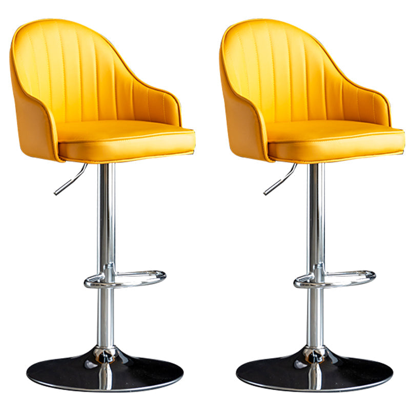 Modern Rotatable Armless Counter Stool Iron Household Bar Stool with Leather Cushion Yellow Silver 2 Piece Set Clearhalo 'Bar Furniture' 'Bar Stools' 'bar_stools' 'furn' 'furn_bar_stools' 'furniture_bar_stools' 'Kitchen & Dining Furniture' 'kitchen&dining_furn' 'kitchen' 'kitchen_furn' Furniture' 4186441