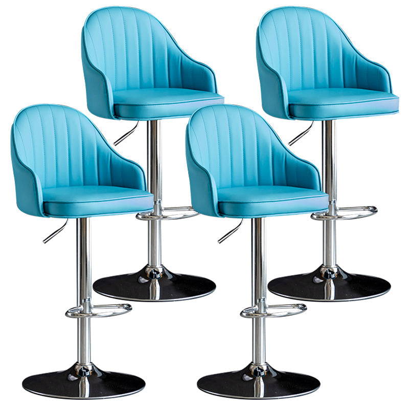 Modern Rotatable Armless Counter Stool Iron Household Bar Stool with Leather Cushion Blue Silver 4 Piece Set Clearhalo 'Bar Furniture' 'Bar Stools' 'bar_stools' 'furn' 'furn_bar_stools' 'furniture_bar_stools' 'Kitchen & Dining Furniture' 'kitchen&dining_furn' 'kitchen' 'kitchen_furn' Furniture' 4186448