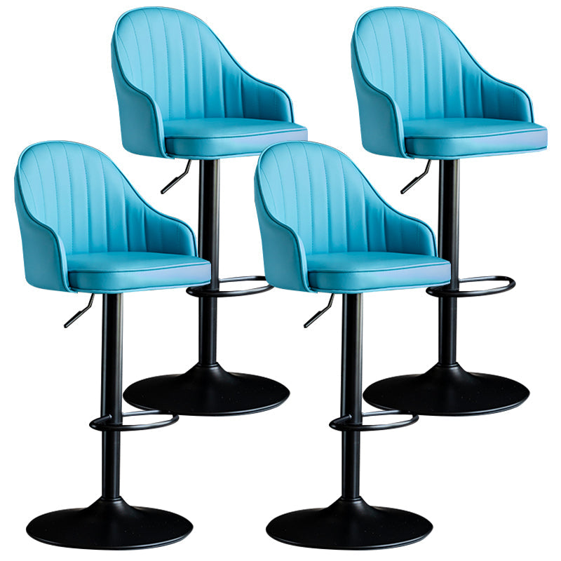 Modern Rotatable Armless Counter Stool Iron Household Bar Stool with Leather Cushion Blue Black 4 Piece Set Clearhalo 'Bar Furniture' 'Bar Stools' 'bar_stools' 'furn' 'furn_bar_stools' 'furniture_bar_stools' 'Kitchen & Dining Furniture' 'kitchen&dining_furn' 'kitchen' 'kitchen_furn' Furniture' 4186449