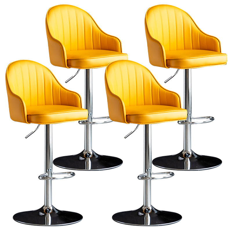 Modern Rotatable Armless Counter Stool Iron Household Bar Stool with Leather Cushion Yellow Silver 4 Piece Set Clearhalo 'Bar Furniture' 'Bar Stools' 'bar_stools' 'furn' 'furn_bar_stools' 'furniture_bar_stools' 'Kitchen & Dining Furniture' 'kitchen&dining_furn' 'kitchen' 'kitchen_furn' Furniture' 4186455