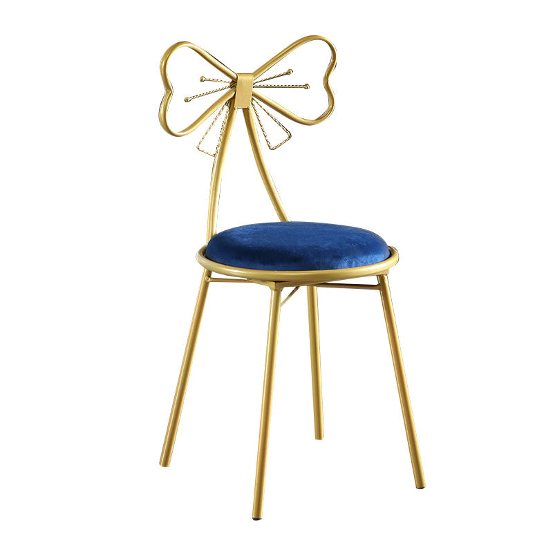 Upholstered Armless Glossy Bar Stools With Cushion And Metal Legs Blue 1 Piece Short Stool(18"H) Clearhalo 'Bar Furniture' 'Bar Stools' 'bar_stools' 'furn' 'furn_bar_stools' 'furniture_bar_stools' 'Kitchen & Dining Furniture' 'kitchen&dining_furn' 'kitchen' 'kitchen_furn' Furniture' 4186481