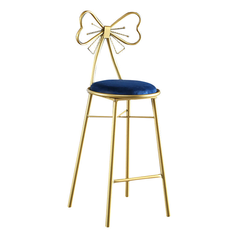 Upholstered Armless Glossy Bar Stools With Cushion And Metal Legs Blue 1 Piece Counter Stool(26"H) Clearhalo 'Bar Furniture' 'Bar Stools' 'bar_stools' 'furn' 'furn_bar_stools' 'furniture_bar_stools' 'Kitchen & Dining Furniture' 'kitchen&dining_furn' 'kitchen' 'kitchen_furn' Furniture' 4186484