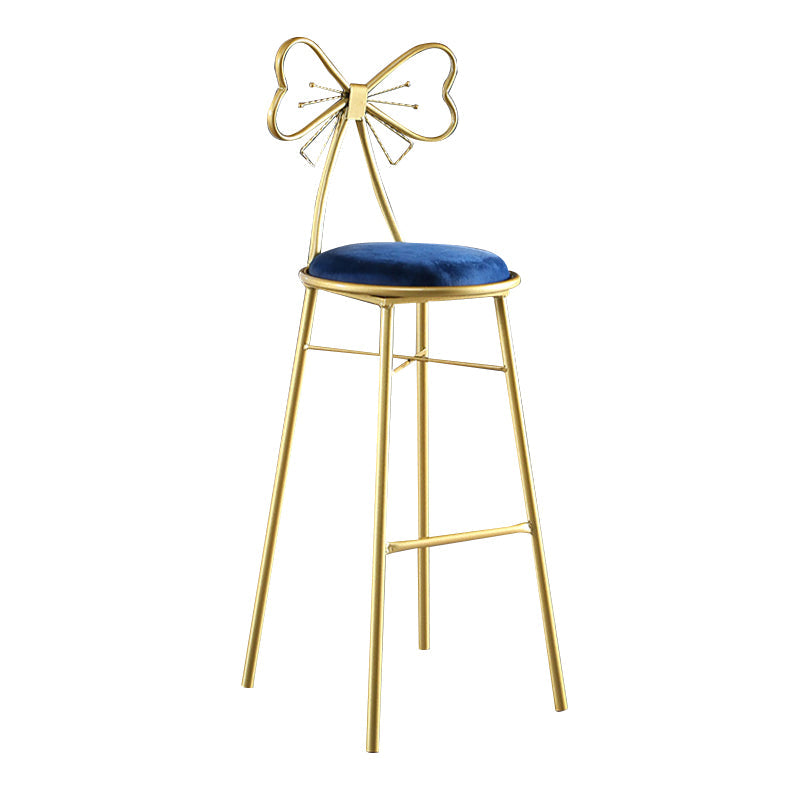Upholstered Armless Glossy Bar Stools With Cushion And Metal Legs Blue 1 Piece Bar Stool(30"H) Clearhalo 'Bar Furniture' 'Bar Stools' 'bar_stools' 'furn' 'furn_bar_stools' 'furniture_bar_stools' 'Kitchen & Dining Furniture' 'kitchen&dining_furn' 'kitchen' 'kitchen_furn' Furniture' 4186486
