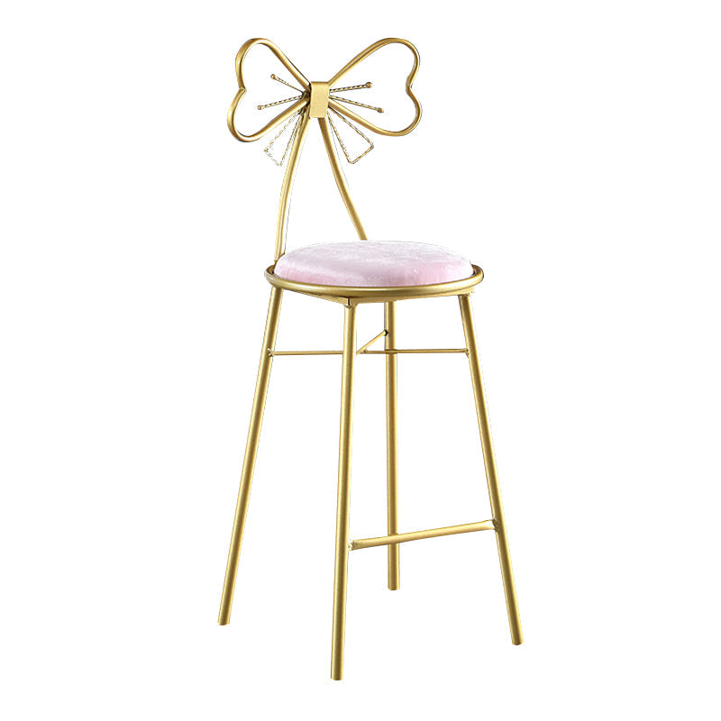 Upholstered Armless Glossy Bar Stools With Cushion And Metal Legs Pink 1 Piece Counter Stool(26"H) Clearhalo 'Bar Furniture' 'Bar Stools' 'bar_stools' 'furn' 'furn_bar_stools' 'furniture_bar_stools' 'Kitchen & Dining Furniture' 'kitchen&dining_furn' 'kitchen' 'kitchen_furn' Furniture' 4186487