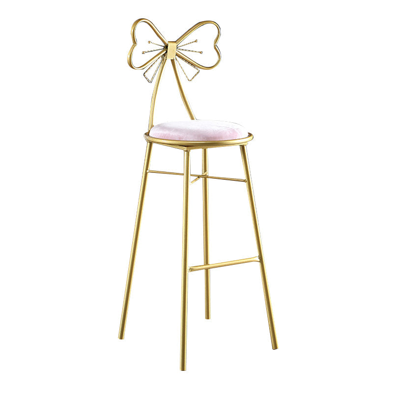Upholstered Armless Glossy Bar Stools With Cushion And Metal Legs Pink 1 Piece Bar Stool(30"H) Clearhalo 'Bar Furniture' 'Bar Stools' 'bar_stools' 'furn' 'furn_bar_stools' 'furniture_bar_stools' 'Kitchen & Dining Furniture' 'kitchen&dining_furn' 'kitchen' 'kitchen_furn' Furniture' 4186488