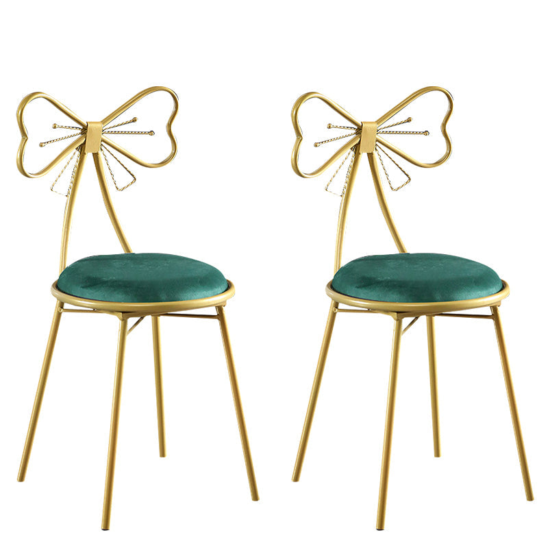 Upholstered Armless Glossy Bar Stools With Cushion And Metal Legs Green 2 Piece Set Short Stool(18"H) Clearhalo 'Bar Furniture' 'Bar Stools' 'bar_stools' 'furn' 'furn_bar_stools' 'furniture_bar_stools' 'Kitchen & Dining Furniture' 'kitchen&dining_furn' 'kitchen' 'kitchen_furn' Furniture' 4186489