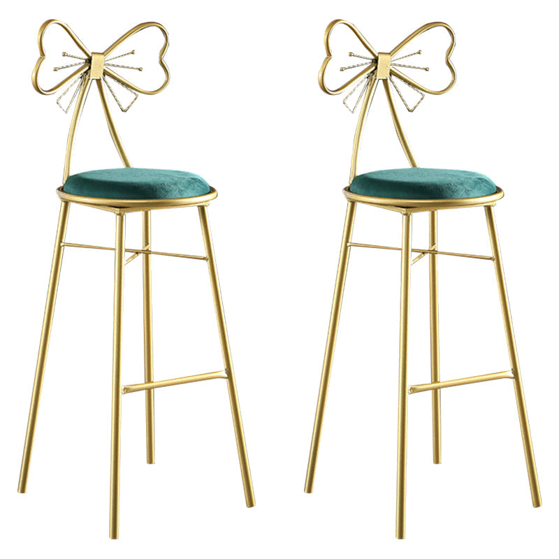 Upholstered Armless Glossy Bar Stools With Cushion And Metal Legs Green 2 Piece Set Bar Stool(30"H) Clearhalo 'Bar Furniture' 'Bar Stools' 'bar_stools' 'furn' 'furn_bar_stools' 'furniture_bar_stools' 'Kitchen & Dining Furniture' 'kitchen&dining_furn' 'kitchen' 'kitchen_furn' Furniture' 4186491