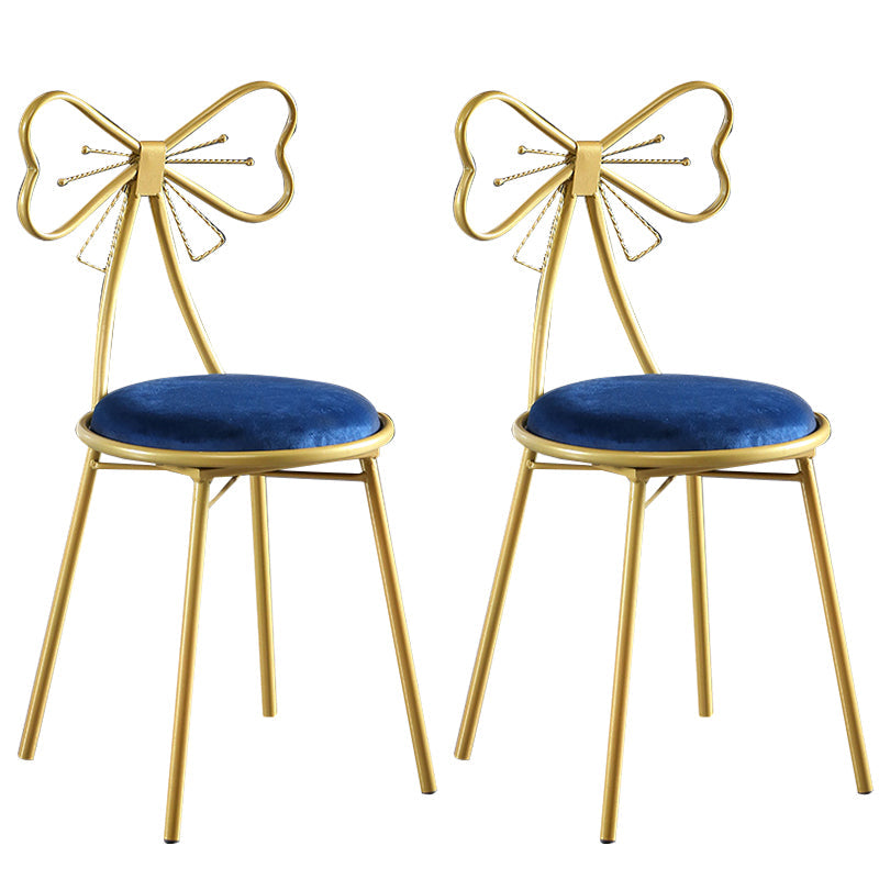 Upholstered Armless Glossy Bar Stools With Cushion And Metal Legs Blue 2 Piece Set Short Stool(18"H) Clearhalo 'Bar Furniture' 'Bar Stools' 'bar_stools' 'furn' 'furn_bar_stools' 'furniture_bar_stools' 'Kitchen & Dining Furniture' 'kitchen&dining_furn' 'kitchen' 'kitchen_furn' Furniture' 4186498