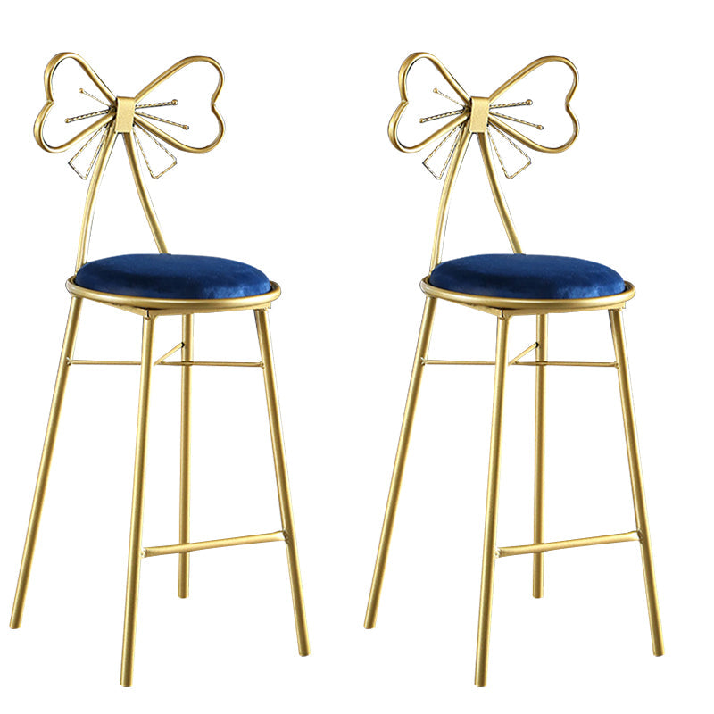 Upholstered Armless Glossy Bar Stools With Cushion And Metal Legs Blue 2 Piece Set Counter Stool(26"H) Clearhalo 'Bar Furniture' 'Bar Stools' 'bar_stools' 'furn' 'furn_bar_stools' 'furniture_bar_stools' 'Kitchen & Dining Furniture' 'kitchen&dining_furn' 'kitchen' 'kitchen_furn' Furniture' 4186499