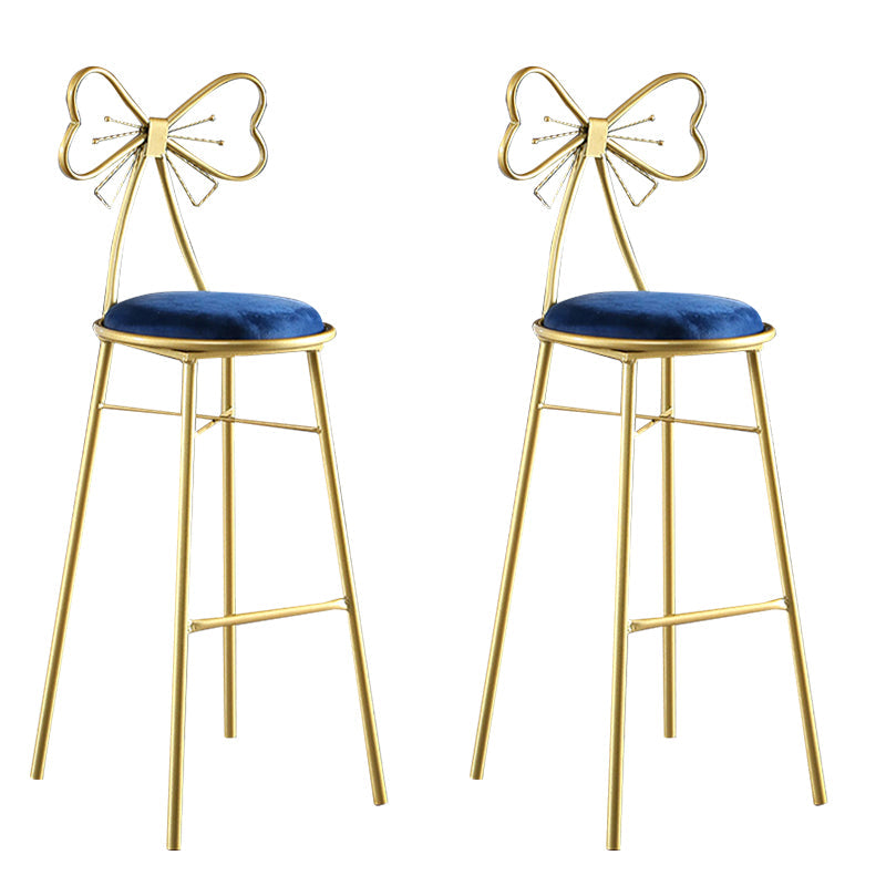 Upholstered Armless Glossy Bar Stools With Cushion And Metal Legs Blue 2 Piece Set Bar Stool(30"H) Clearhalo 'Bar Furniture' 'Bar Stools' 'bar_stools' 'furn' 'furn_bar_stools' 'furniture_bar_stools' 'Kitchen & Dining Furniture' 'kitchen&dining_furn' 'kitchen' 'kitchen_furn' Furniture' 4186500