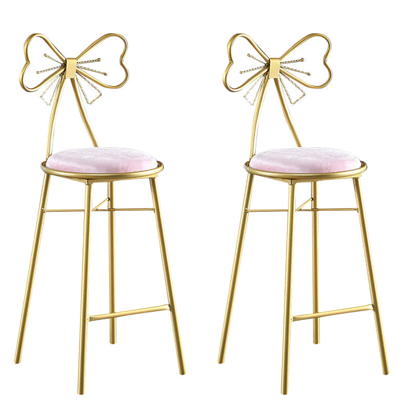 Upholstered Armless Glossy Bar Stools With Cushion And Metal Legs Pink 2 Piece Set Counter Stool(26"H) Clearhalo 'Bar Furniture' 'Bar Stools' 'bar_stools' 'furn' 'furn_bar_stools' 'furniture_bar_stools' 'Kitchen & Dining Furniture' 'kitchen&dining_furn' 'kitchen' 'kitchen_furn' Furniture' 4186501