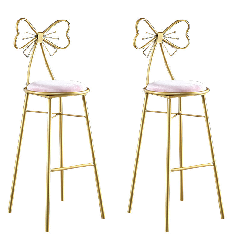 Upholstered Armless Glossy Bar Stools With Cushion And Metal Legs Pink 2 Piece Set Bar Stool(30"H) Clearhalo 'Bar Furniture' 'Bar Stools' 'bar_stools' 'furn' 'furn_bar_stools' 'furniture_bar_stools' 'Kitchen & Dining Furniture' 'kitchen&dining_furn' 'kitchen' 'kitchen_furn' Furniture' 4186502
