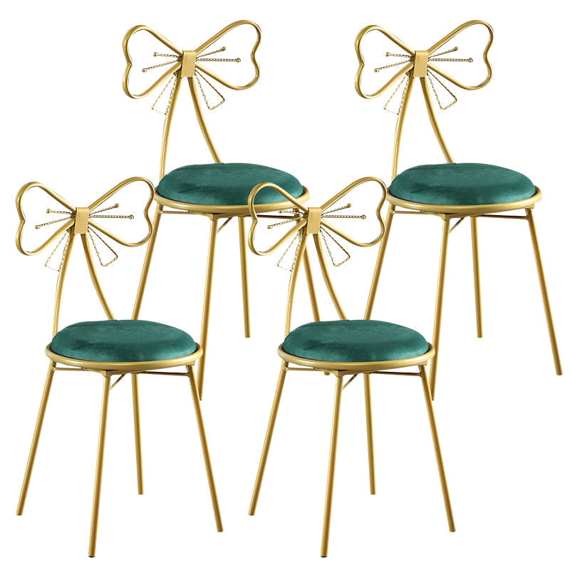 Upholstered Armless Glossy Bar Stools With Cushion And Metal Legs Green 4 Piece Set Short Stool(18"H) Clearhalo 'Bar Furniture' 'Bar Stools' 'bar_stools' 'furn' 'furn_bar_stools' 'furniture_bar_stools' 'Kitchen & Dining Furniture' 'kitchen&dining_furn' 'kitchen' 'kitchen_furn' Furniture' 4186503