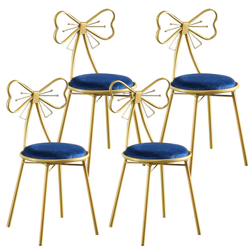 Upholstered Armless Glossy Bar Stools With Cushion And Metal Legs Blue 4 Piece Set Short Stool(18"H) Clearhalo 'Bar Furniture' 'Bar Stools' 'bar_stools' 'furn' 'furn_bar_stools' 'furniture_bar_stools' 'Kitchen & Dining Furniture' 'kitchen&dining_furn' 'kitchen' 'kitchen_furn' Furniture' 4186512