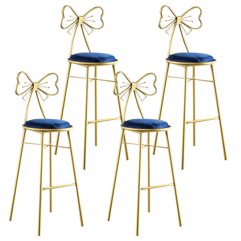 Upholstered Armless Glossy Bar Stools With Cushion And Metal Legs Blue 4 Piece Set Bar Stool(30"H) Clearhalo 'Bar Furniture' 'Bar Stools' 'bar_stools' 'furn' 'furn_bar_stools' 'furniture_bar_stools' 'Kitchen & Dining Furniture' 'kitchen&dining_furn' 'kitchen' 'kitchen_furn' Furniture' 4186514