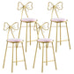 Upholstered Armless Glossy Bar Stools With Cushion And Metal Legs Pink 4 Piece Set Counter Stool(26"H) Clearhalo 'Bar Furniture' 'Bar Stools' 'bar_stools' 'furn' 'furn_bar_stools' 'furniture_bar_stools' 'Kitchen & Dining Furniture' 'kitchen&dining_furn' 'kitchen' 'kitchen_furn' Furniture' 4186515