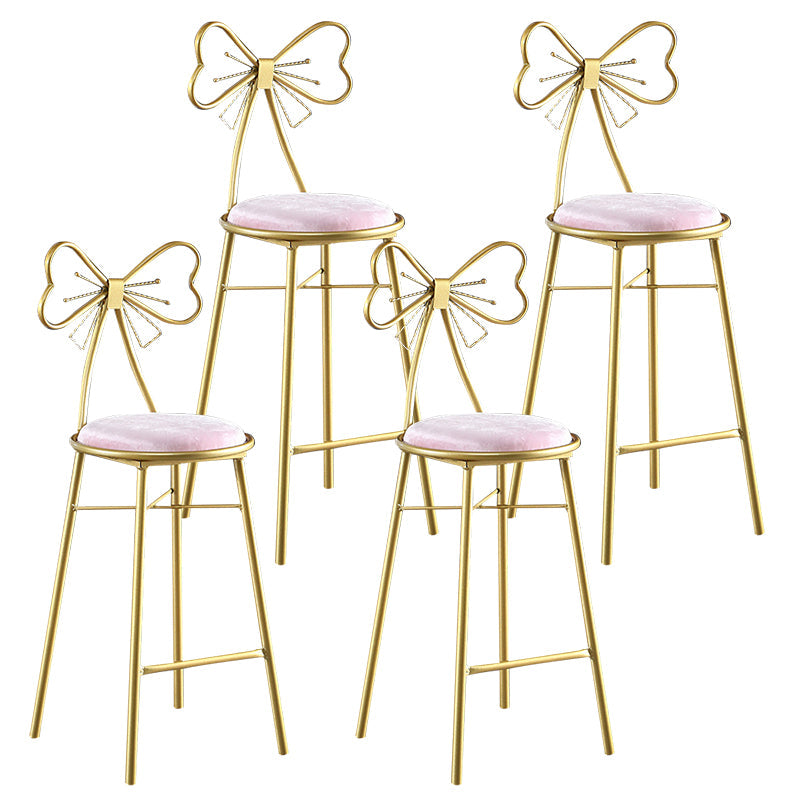 Upholstered Armless Glossy Bar Stools With Cushion And Metal Legs Pink 4 Piece Set Counter Stool(26"H) Clearhalo 'Bar Furniture' 'Bar Stools' 'bar_stools' 'furn' 'furn_bar_stools' 'furniture_bar_stools' 'Kitchen & Dining Furniture' 'kitchen&dining_furn' 'kitchen' 'kitchen_furn' Furniture' 4186515