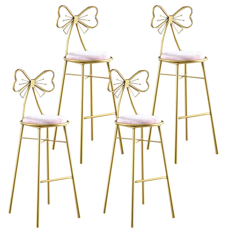Upholstered Armless Glossy Bar Stools With Cushion And Metal Legs Pink 4 Piece Set Bar Stool(30"H) Clearhalo 'Bar Furniture' 'Bar Stools' 'bar_stools' 'furn' 'furn_bar_stools' 'furniture_bar_stools' 'Kitchen & Dining Furniture' 'kitchen&dining_furn' 'kitchen' 'kitchen_furn' Furniture' 4186516